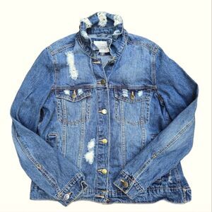 Distressed Denim Jacket Women's Size Small